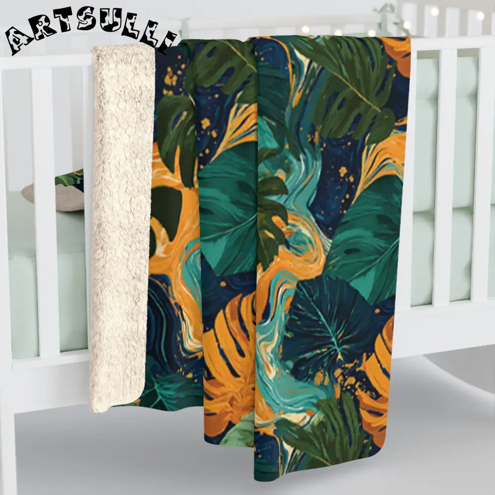 JAKKOUTTHEBXX Dark Tropical Leaf Sherpa Fleece Blanket 2025