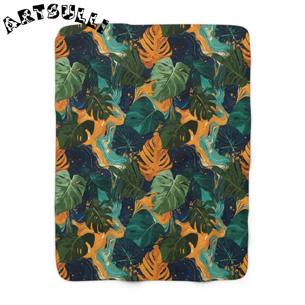 JAKKOUTTHEBXX Dark Tropical Leaf Sherpa Fleece Blanket 2025