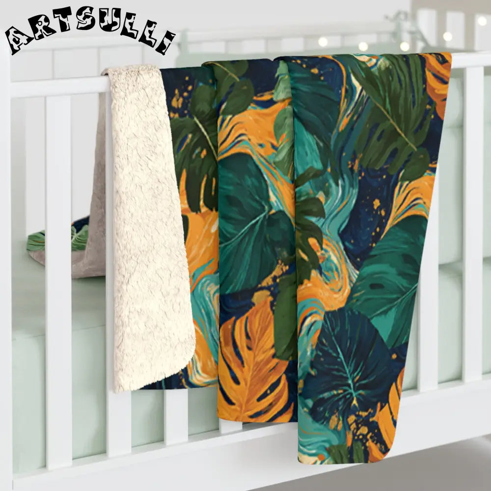 JAKKOUTTHEBXX Dark Tropical Leaf Sherpa Fleece Blanket 2025
