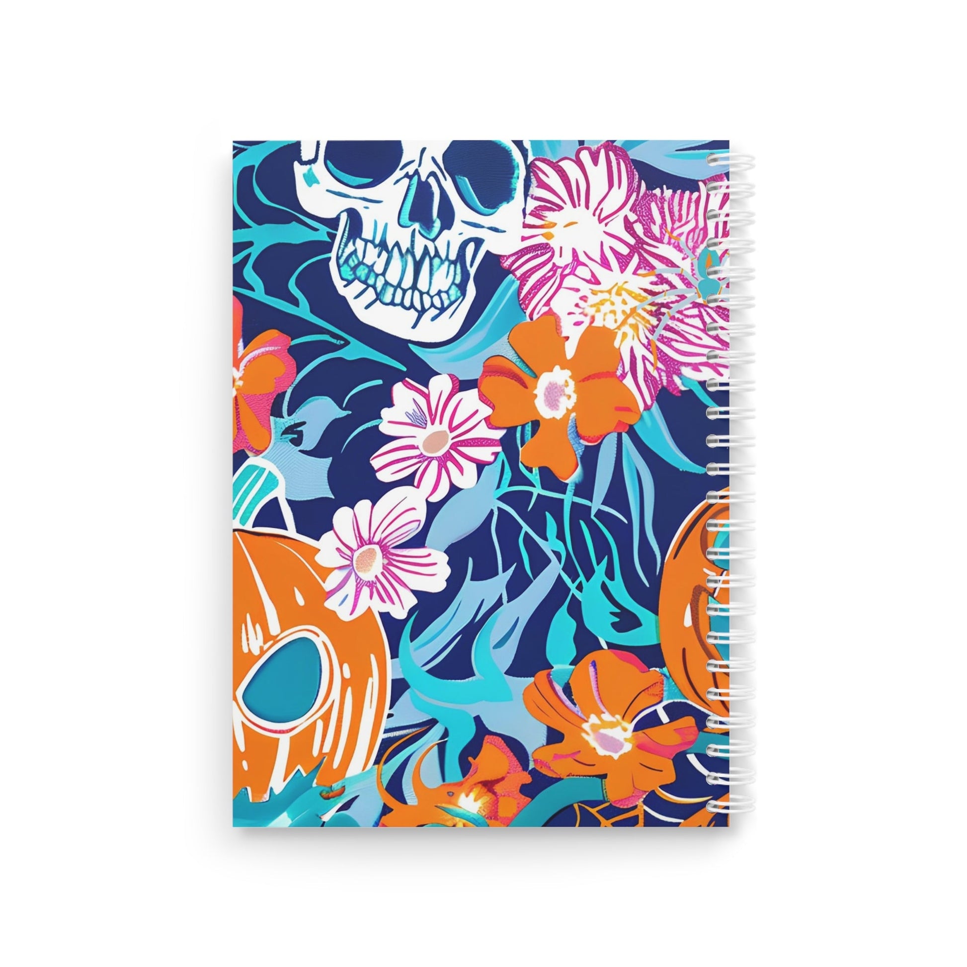 Printify Skull and Pumpkin Floral Wide-Ruled Spiral Notebook 2025