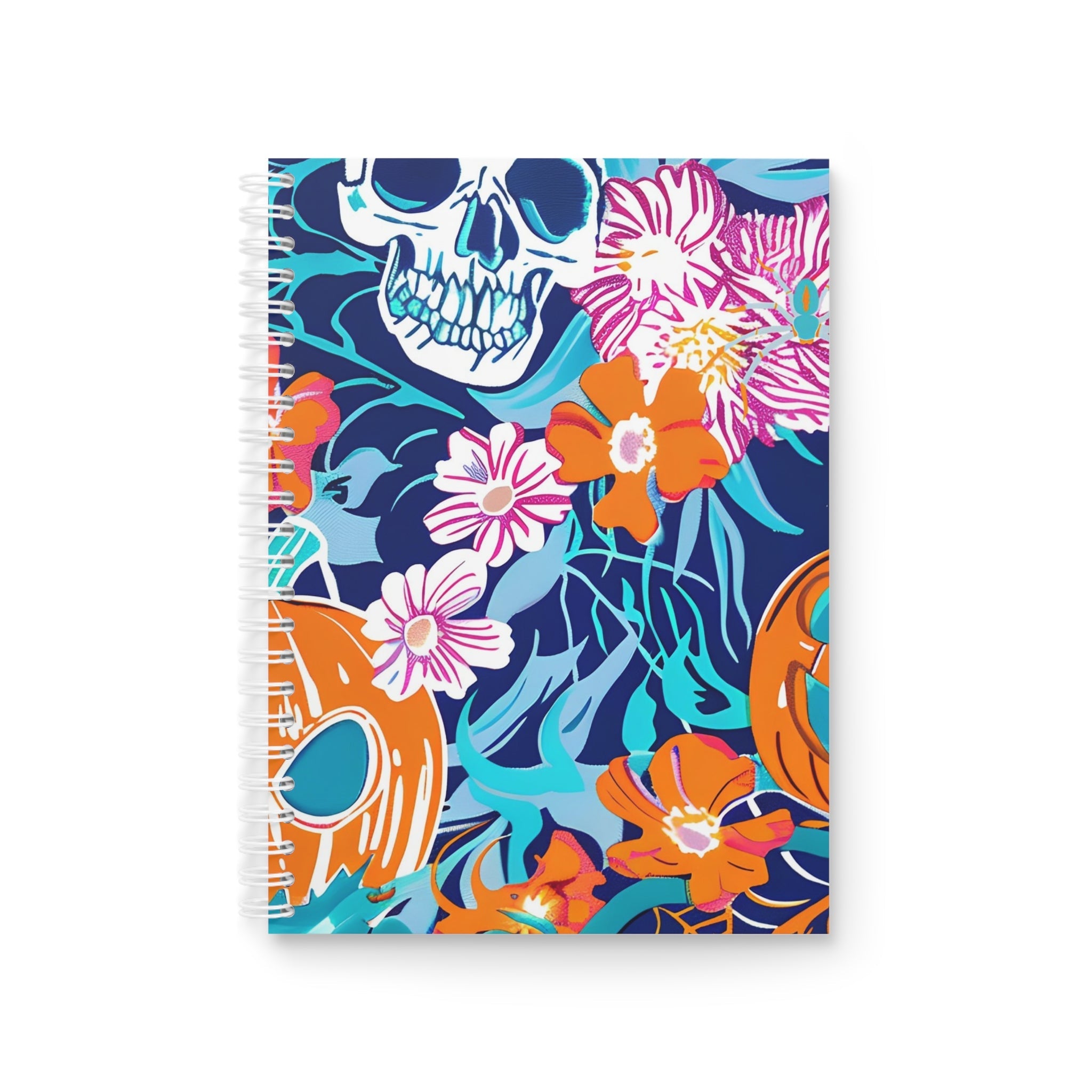 Skull and Pumpkin Floral Wide-Ruled Spiral Notebook, Artsulli - Art is Long, Life is Short, Paper products, Size, One Size, , , , , 95721102078606384888