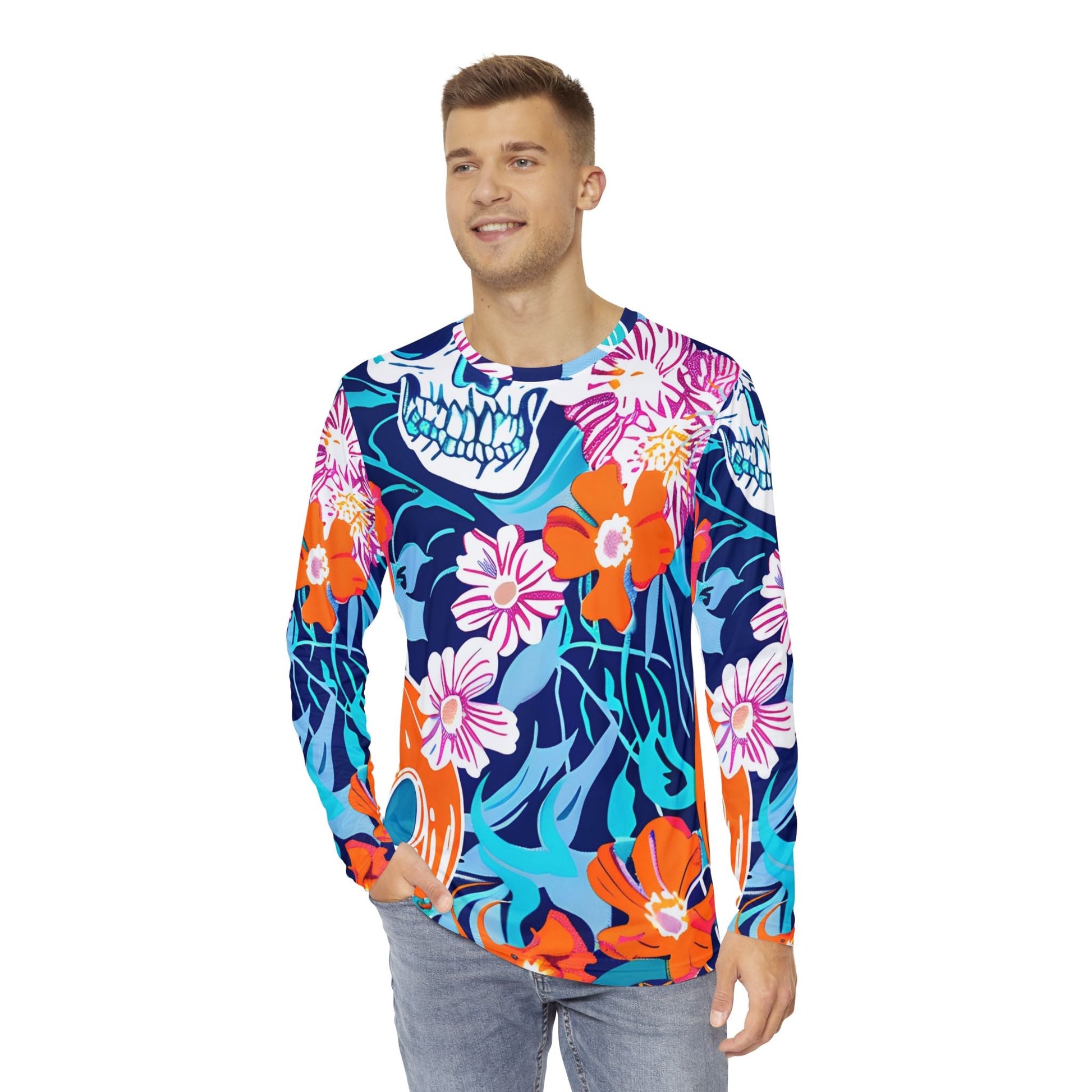 Skull Pumpkin Floral Long Sleeve Rash Guard, Artsulli - Art is Long, Life is Short, All Over Prints, , , , , , , 