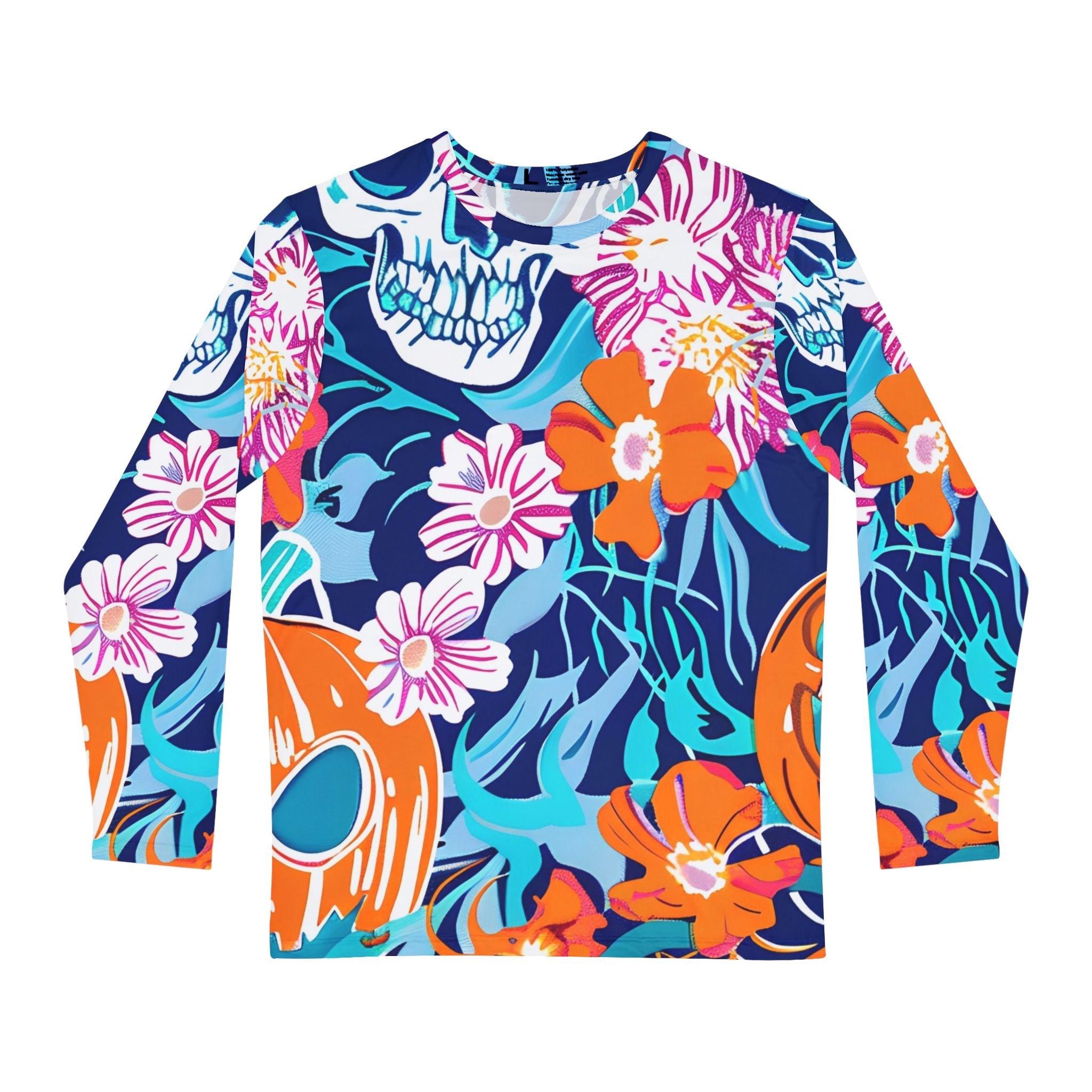 Skull Pumpkin Floral Long Sleeve Rash Guard, Artsulli - Art is Long, Life is Short, All Over Prints, Size, XS, , , , , 24105004754945699213