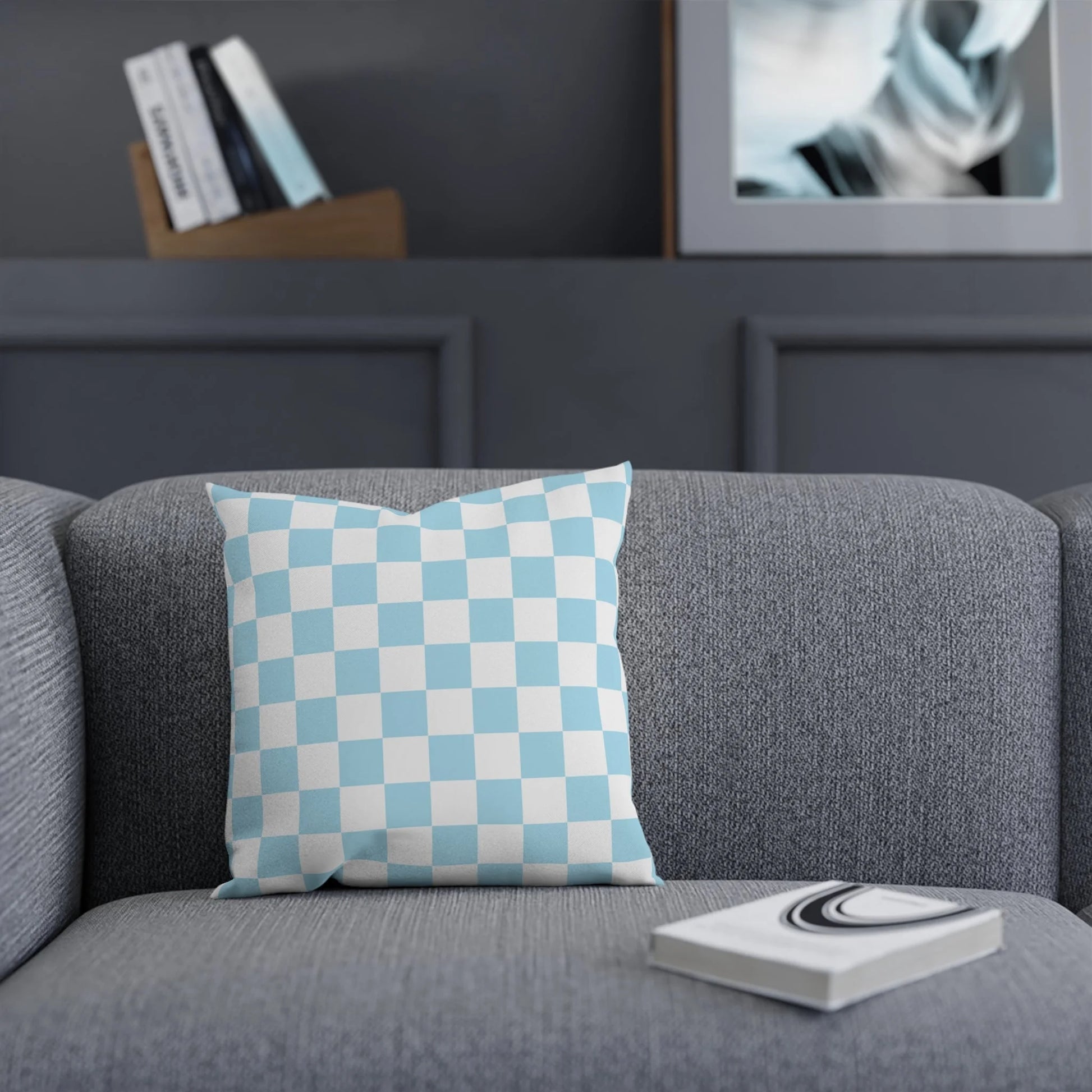 Sky Blue Checkerboard Cushion Decor Enthusiast Dream, Artsulli - Art is Long, Life is Short, Home Decor, , , , , , , 