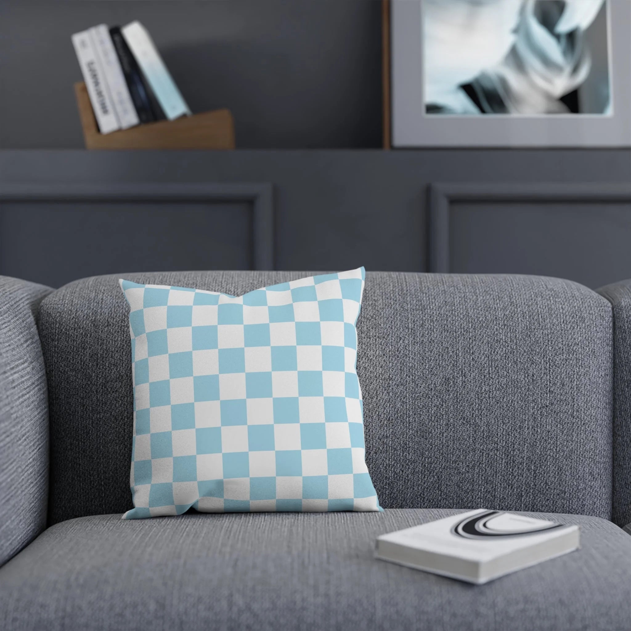 Sky Blue Checkerboard Cushion Decor Enthusiast Dream, Artsulli - Art is Long, Life is Short, Home Decor, , , , , , , 