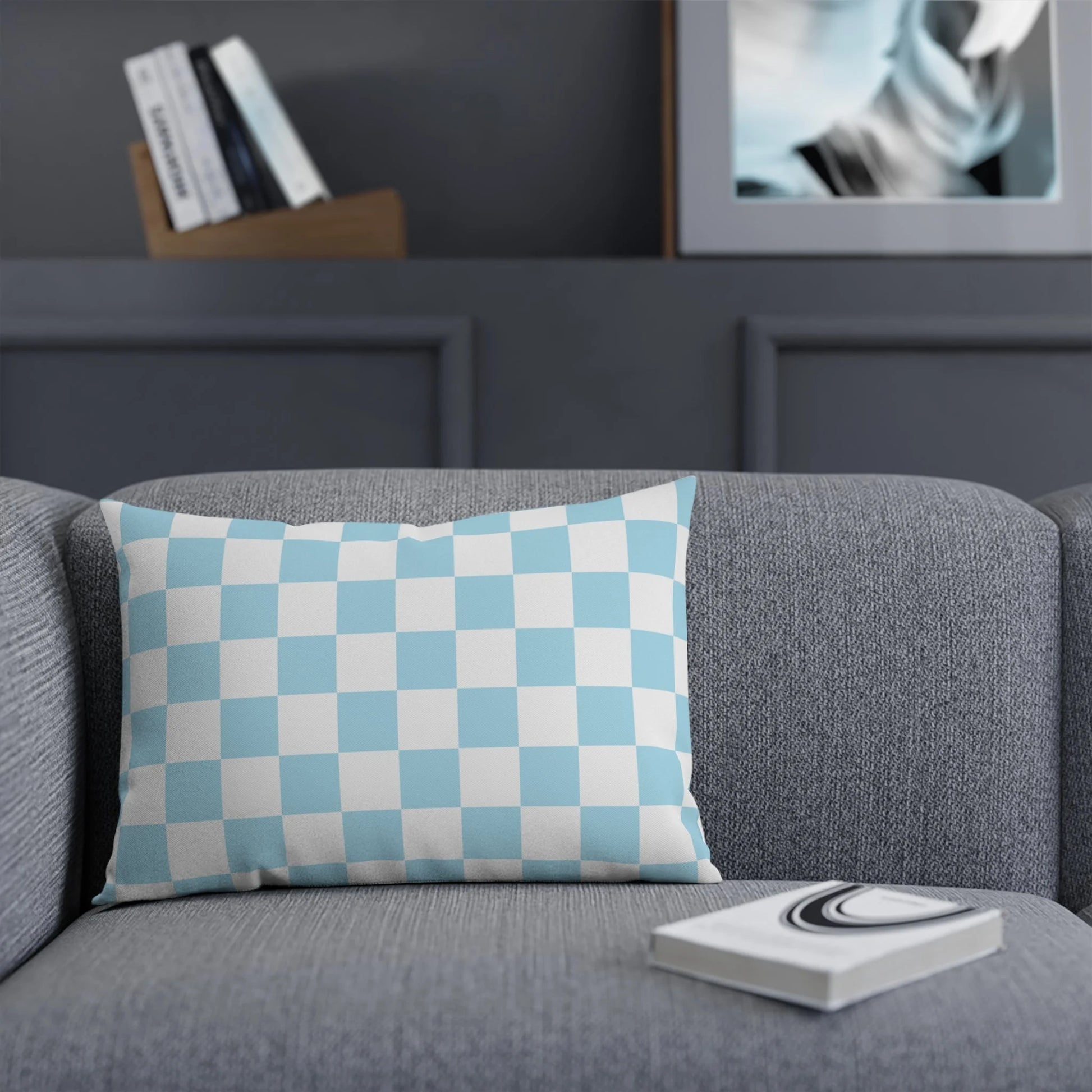 Sky Blue Checkerboard Cushion Decor Enthusiast Dream, Artsulli - Art is Long, Life is Short, Home Decor, , , , , , , 