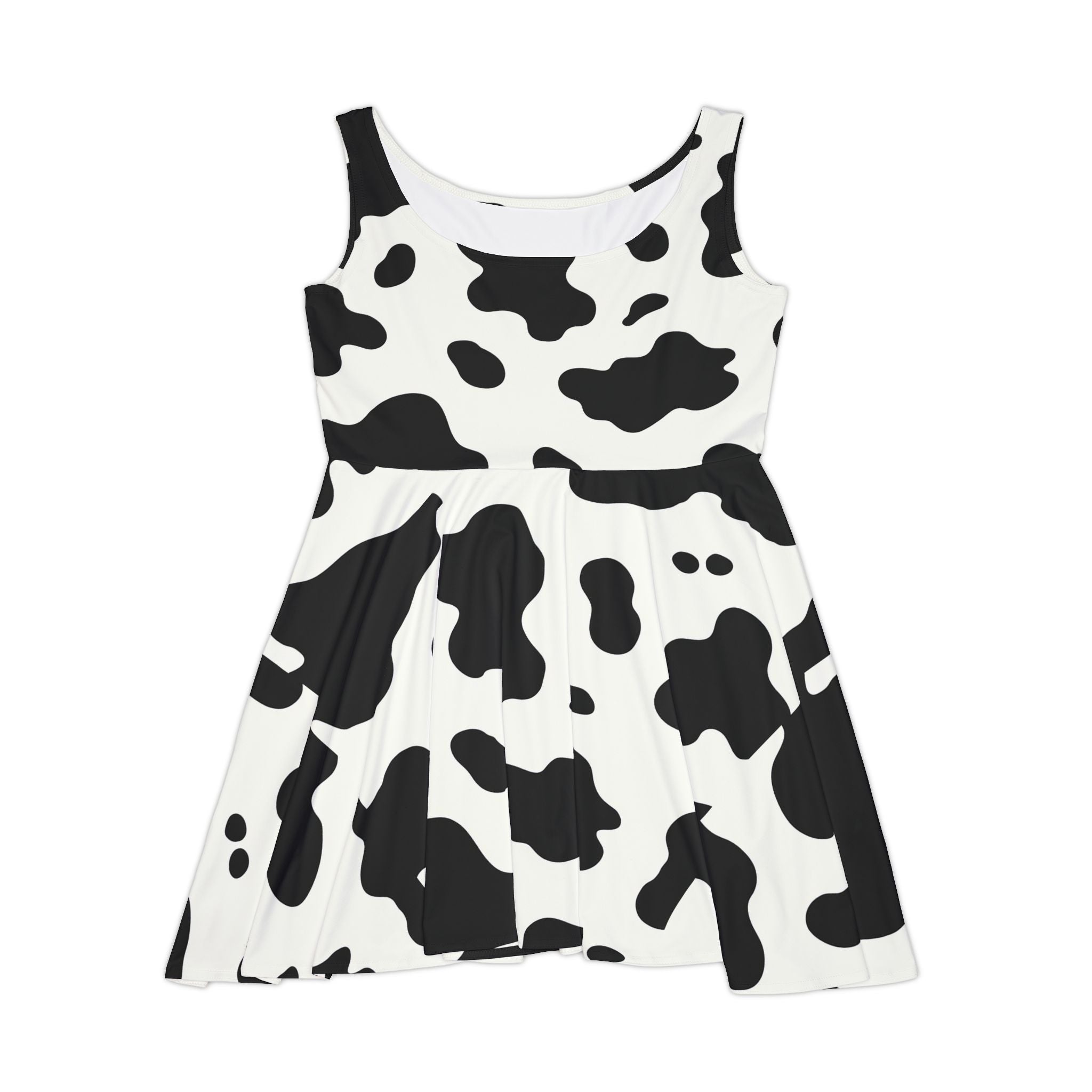 Sleeveless Cow Print Skater Dress, Artsulli - Art is Long, Life is Short, All Over Prints, Size, XS, , , , , 41129761675877369233