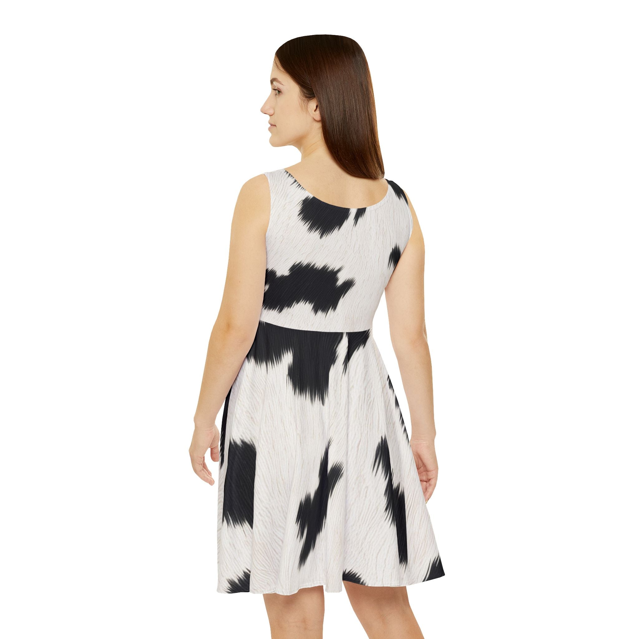 Sleeveless Cow Print Skater Dress, Artsulli - Art is Long, Life is Short, All Over Prints, , , , , , , 