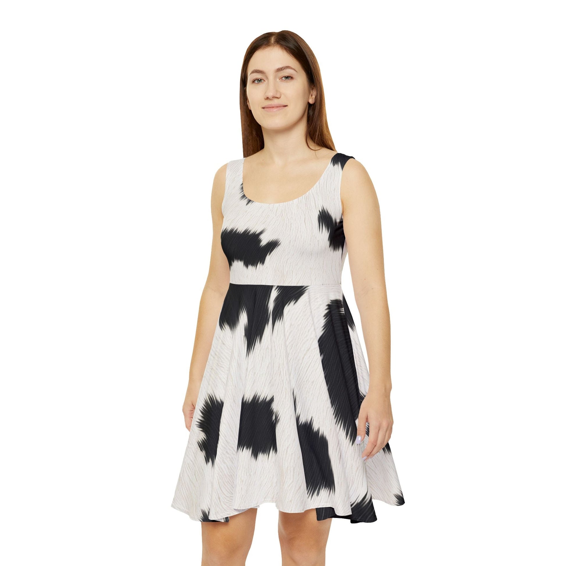Sleeveless Cow Print Skater Dress, Artsulli - Art is Long, Life is Short, All Over Prints, , , , , , , 