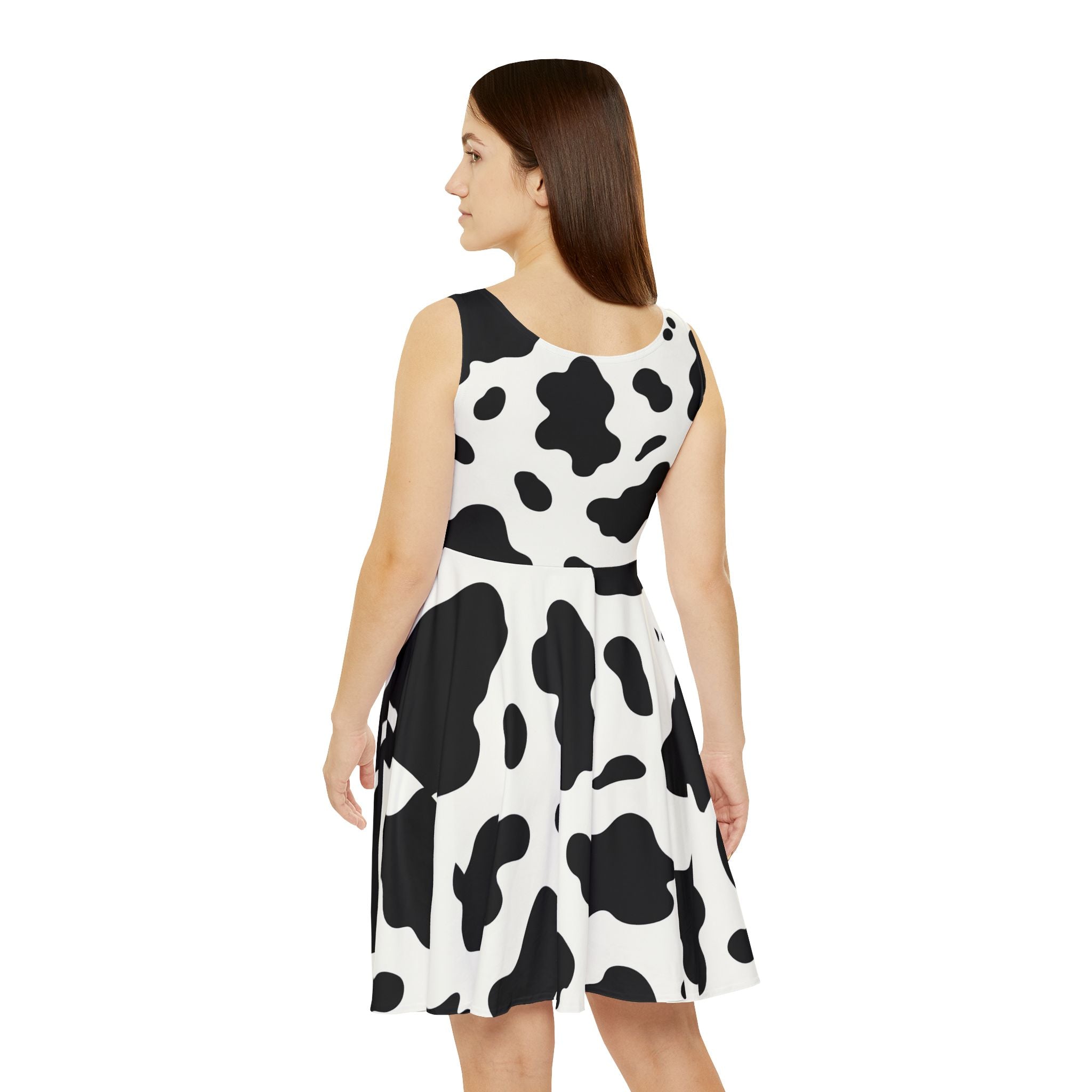 Sleeveless Cow Print Skater Dress, Artsulli - Art is Long, Life is Short, All Over Prints, , , , , , , 