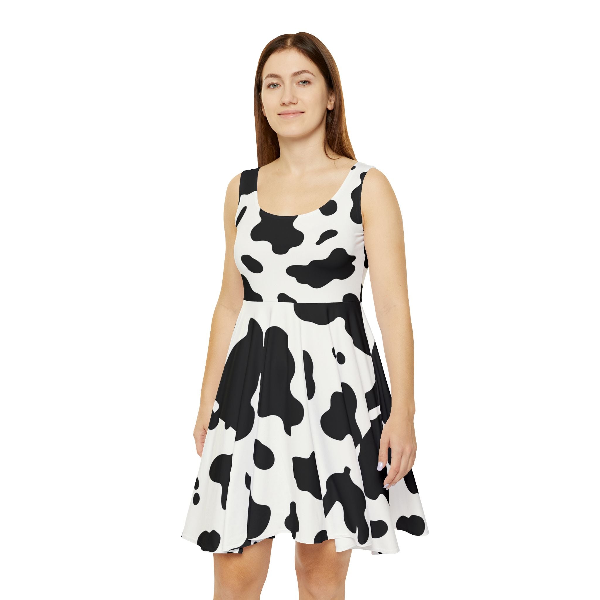 Sleeveless Cow Print Skater Dress, Artsulli - Art is Long, Life is Short, All Over Prints, , , , , , , 