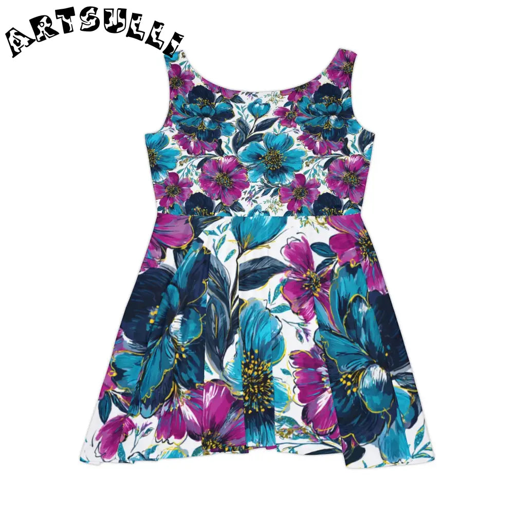 Sleeveless Floral Print Skater Dress, Artsulli - Art is Long, Life is Short, All Over Prints, , , , , , , 