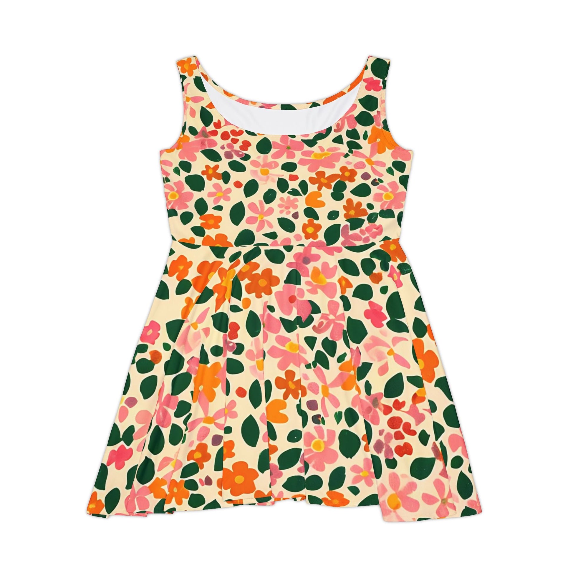 Sleeveless Floral Print Skater Dress, Artsulli - Art is Long, Life is Short, All Over Prints, Size, XS, , , , , 29296650410026100314