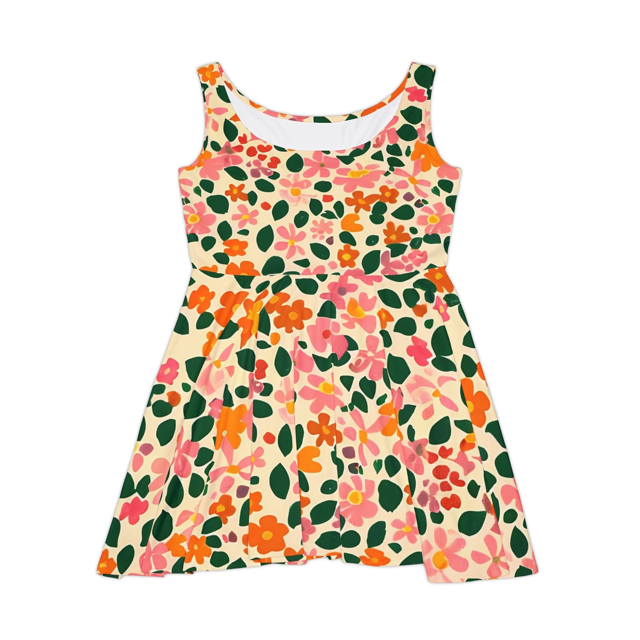 Sleeveless Floral Print Skater Dress, Artsulli - Art is Long, Life is Short, All Over Prints, Size, XS, , , , , 29296650410026100314