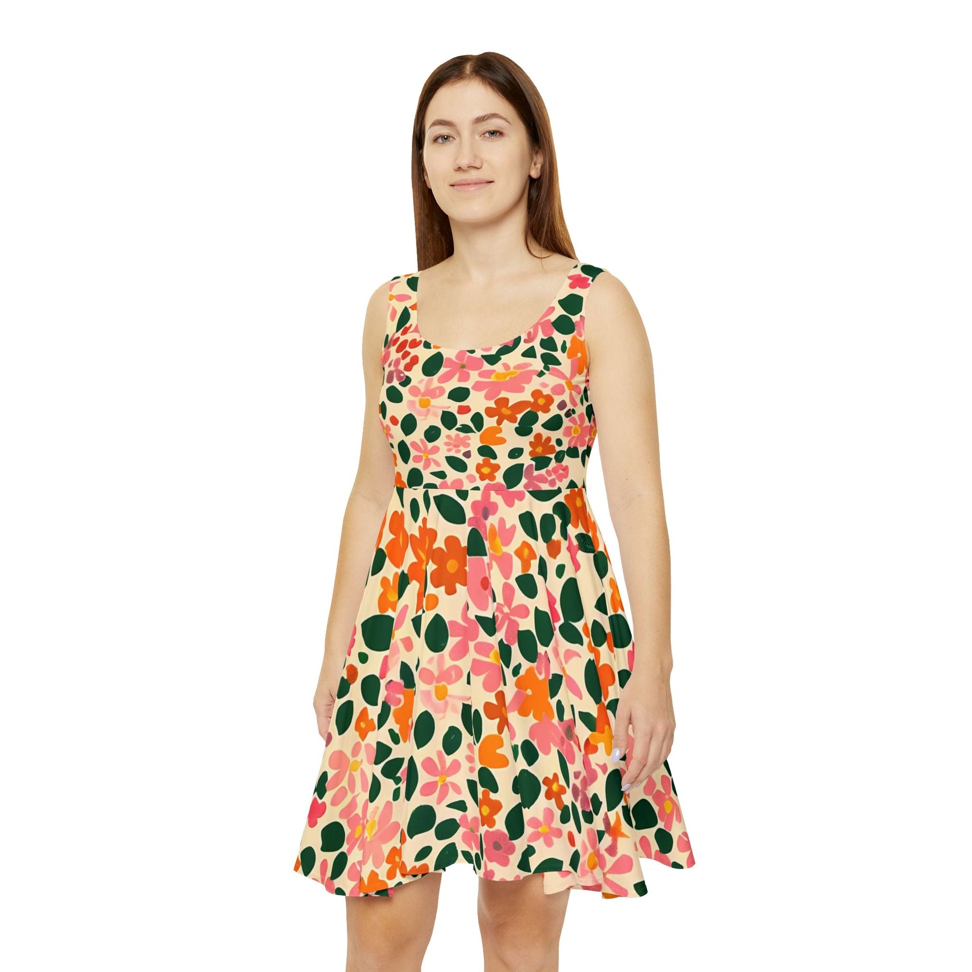 Sleeveless Floral Print Skater Dress, Artsulli - Art is Long, Life is Short, All Over Prints, , , , , , , 