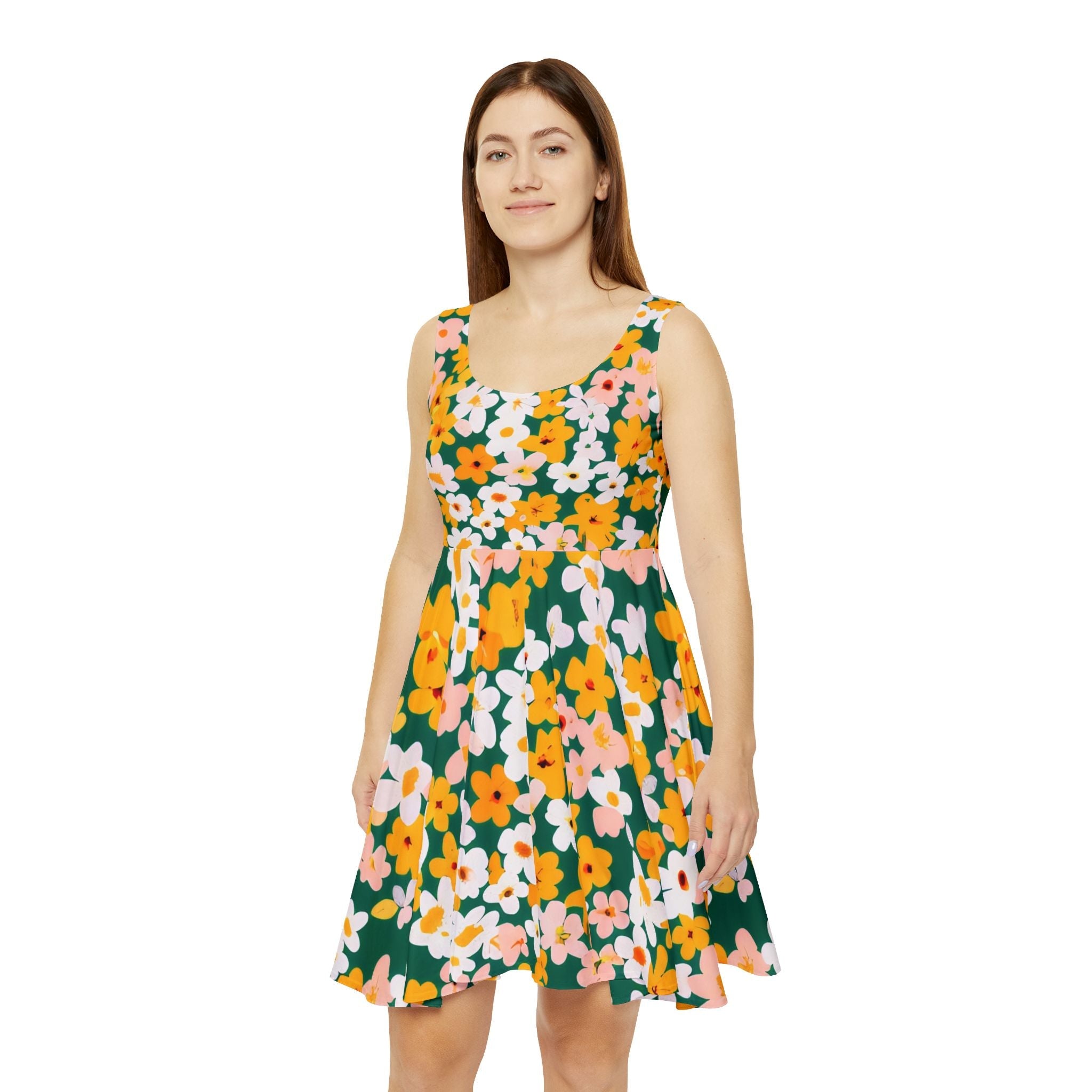 Sleeveless Floral Print Skater Dress, Artsulli - Art is Long, Life is Short, All Over Prints, , , , , , , 