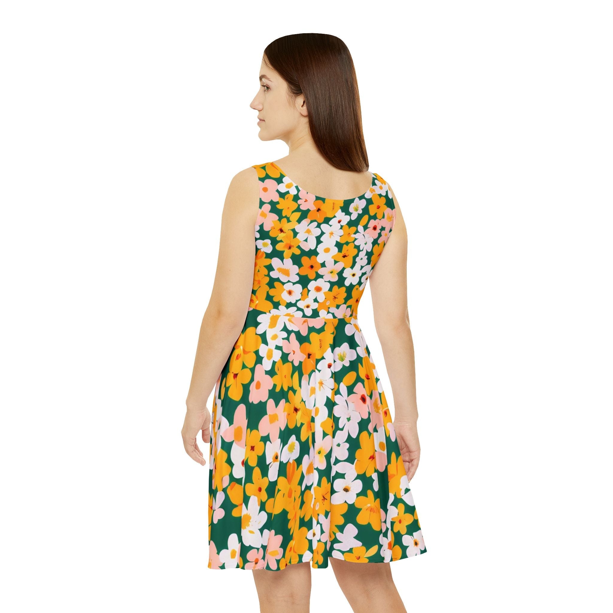 Sleeveless Floral Print Skater Dress, Artsulli - Art is Long, Life is Short, All Over Prints, , , , , , , 