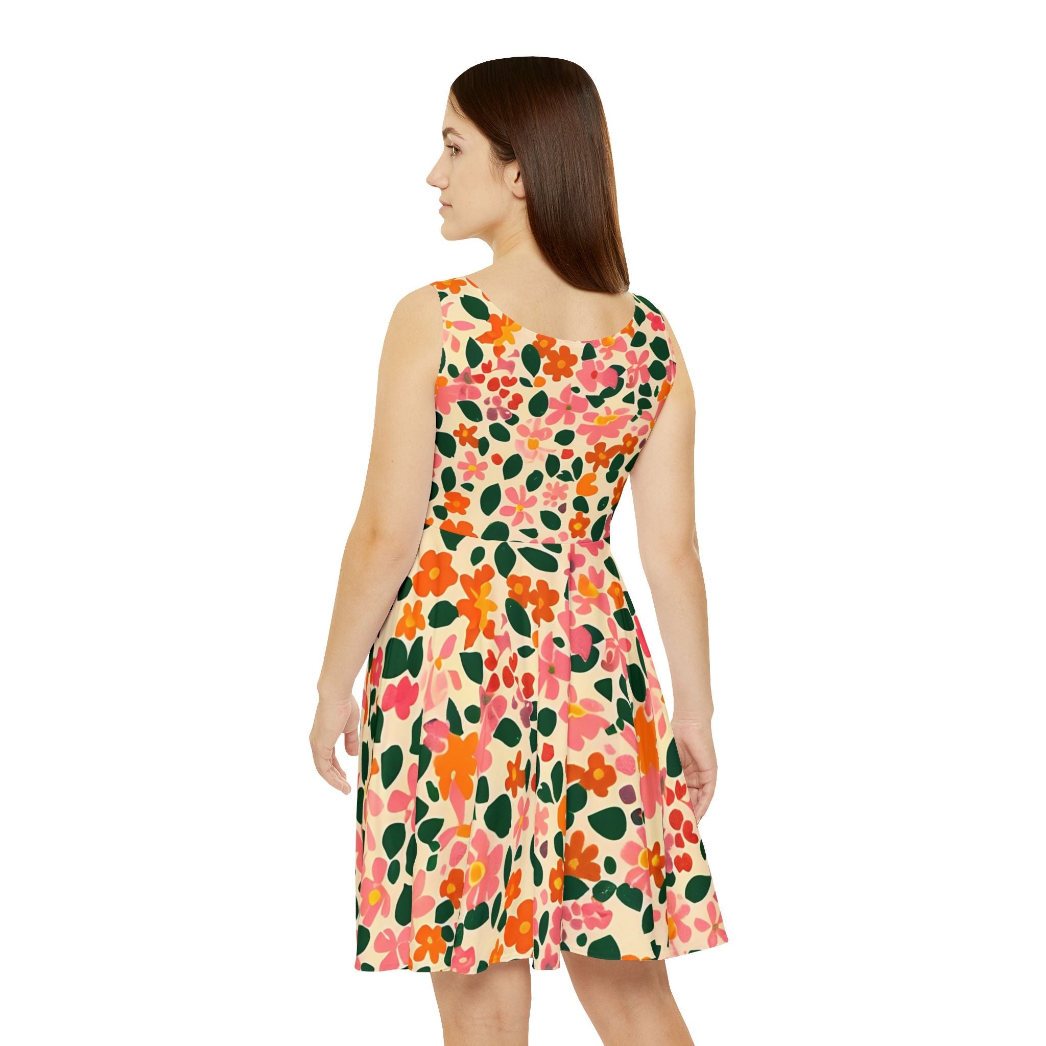 Sleeveless Floral Print Skater Dress, Artsulli - Art is Long, Life is Short, All Over Prints, , , , , , , 