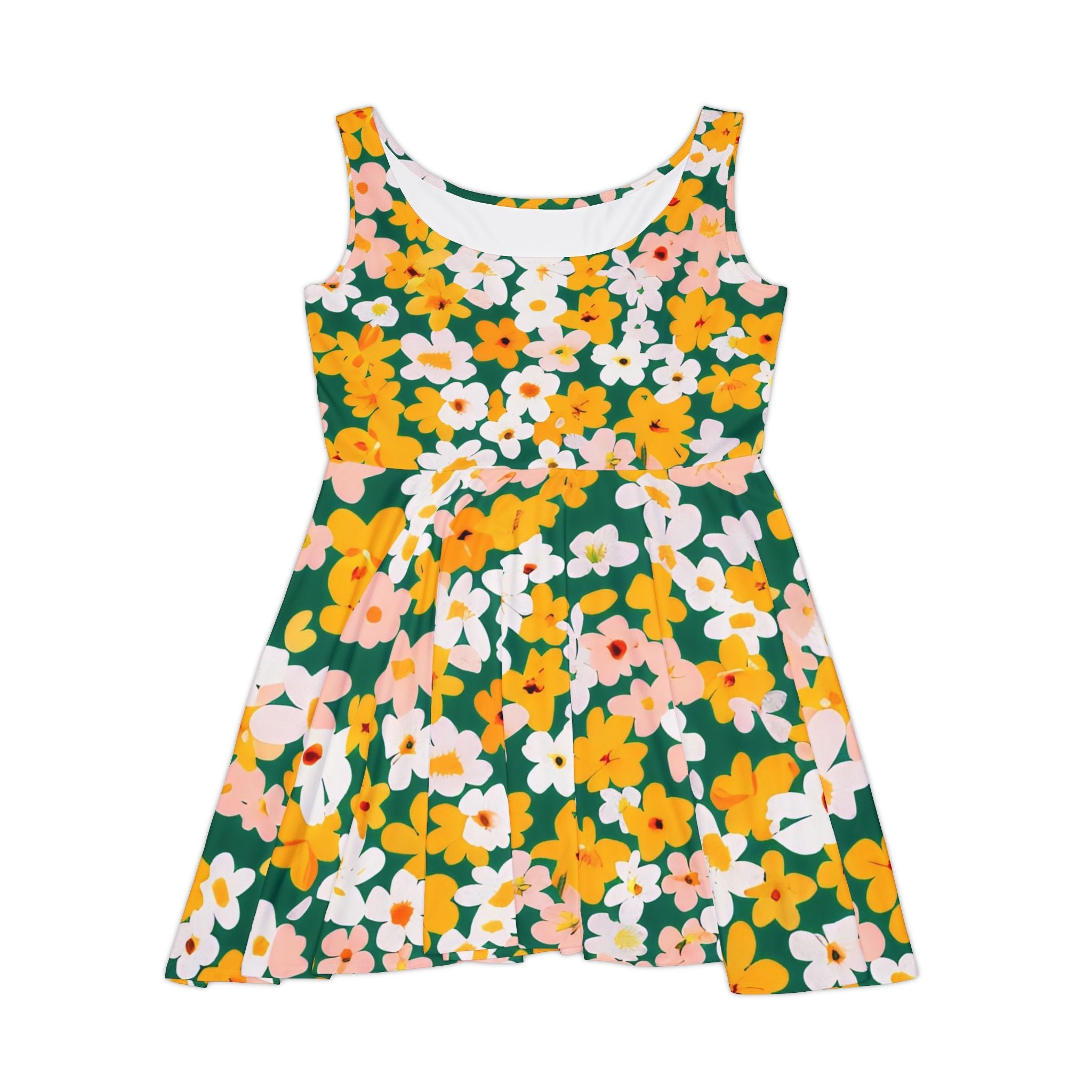 Sleeveless Floral Print Skater Dress, Artsulli - Art is Long, Life is Short, All Over Prints, Size, XS, , , , , 35315187967771211869