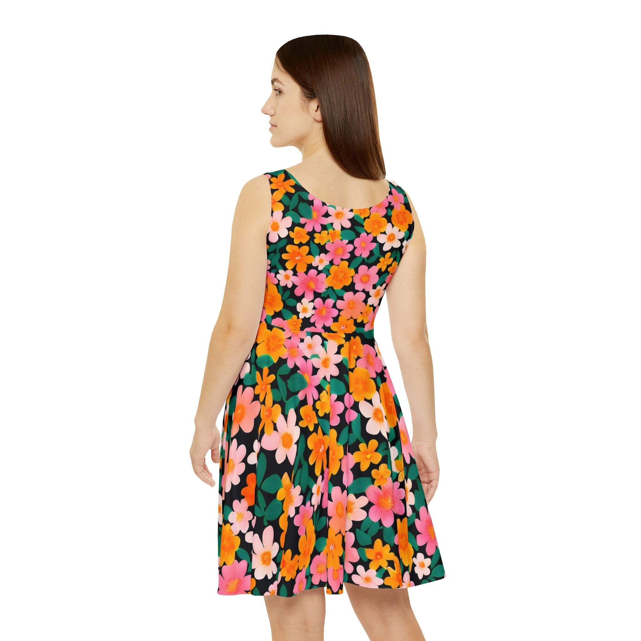 Sleeveless Floral Skater Dress, Artsulli - Art is Long, Life is Short, All Over Prints, , , , , , , 