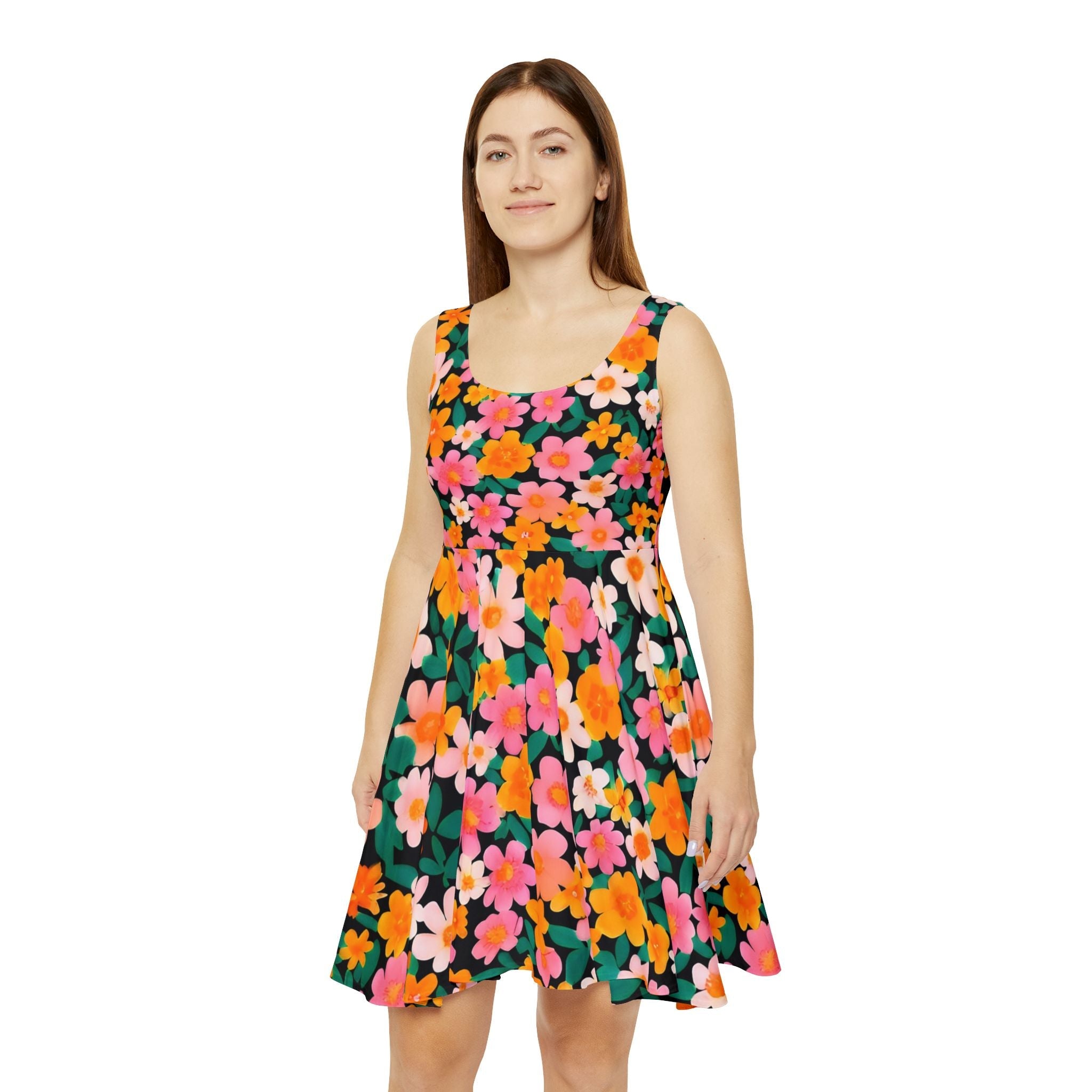 Sleeveless Floral Skater Dress, Artsulli - Art is Long, Life is Short, All Over Prints, , , , , , , 