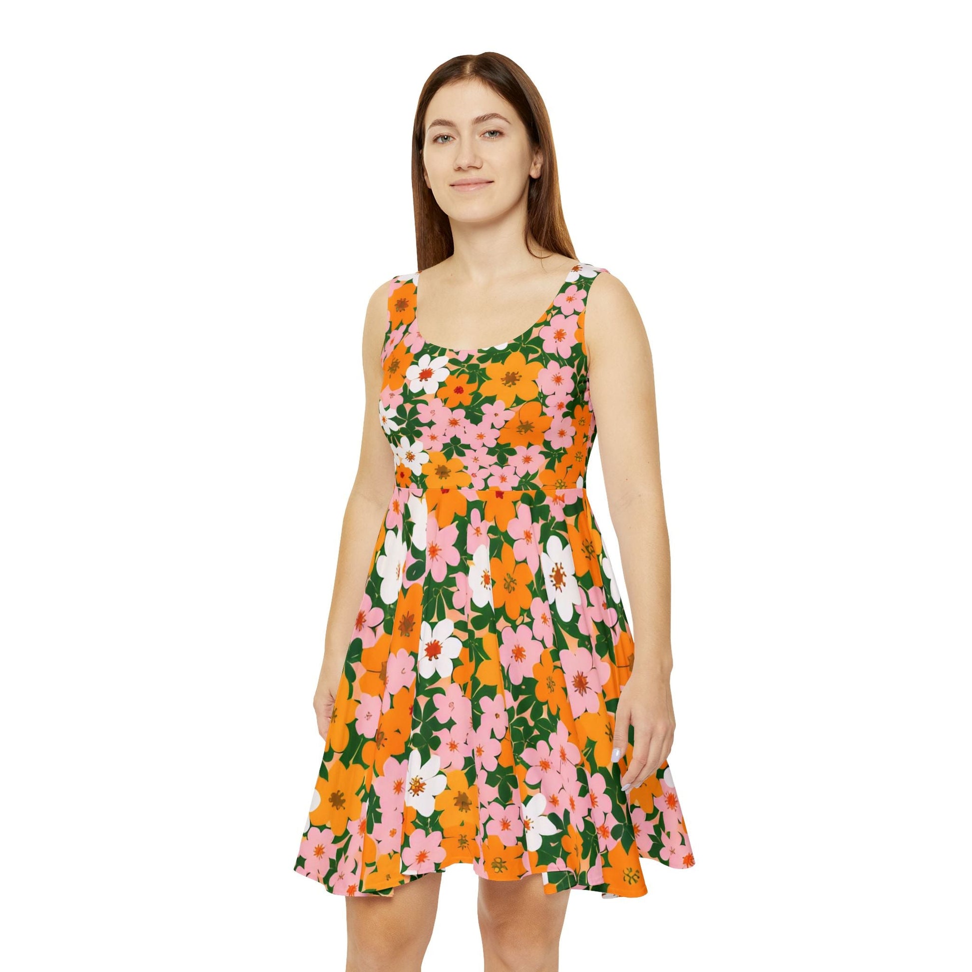 Sleeveless Floral Skater Dress, Artsulli - Art is Long, Life is Short, All Over Prints, , , , , , , 
