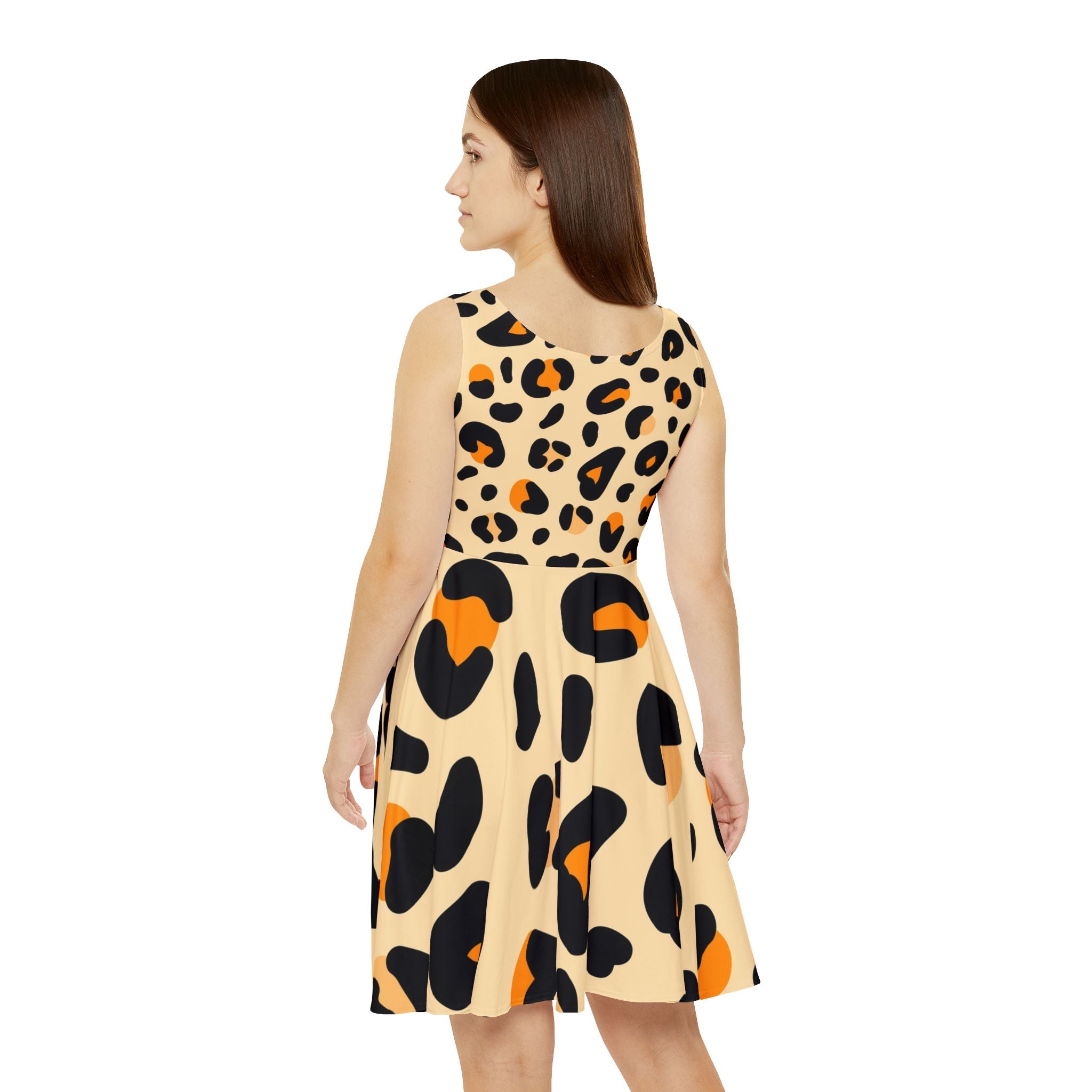 Sleeveless Leopard Print Skater Dress, Artsulli - Art is Long, Life is Short, All Over Prints, , , , , , , 