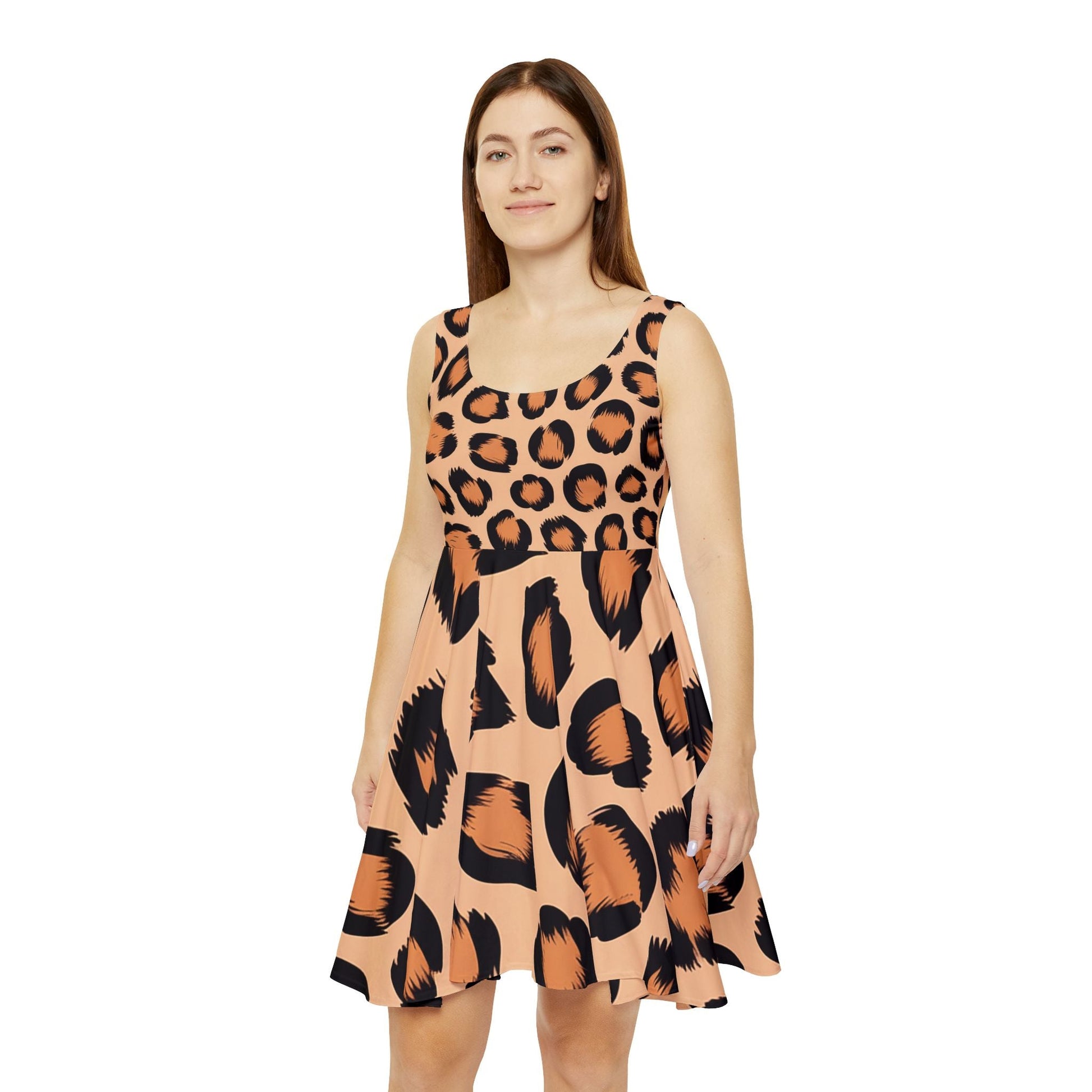 Sleeveless Leopard Print Skater Dress, Artsulli - Art is Long, Life is Short, All Over Prints, , , , , , , 