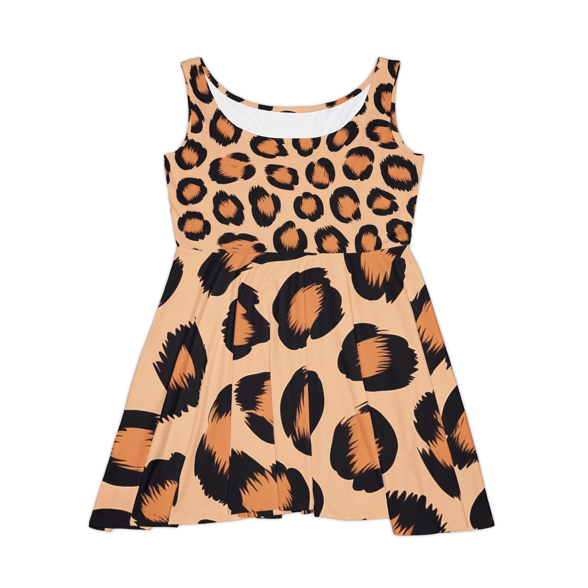 Sleeveless Leopard Print Skater Dress, Artsulli - Art is Long, Life is Short, All Over Prints, Size, XS, , , , , 31307787295869616426