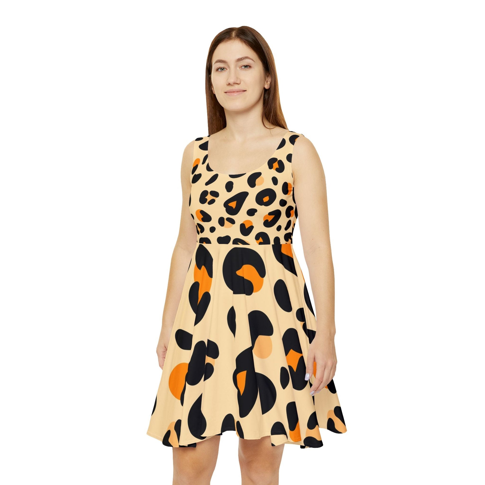 Sleeveless Leopard Print Skater Dress, Artsulli - Art is Long, Life is Short, All Over Prints, , , , , , , 