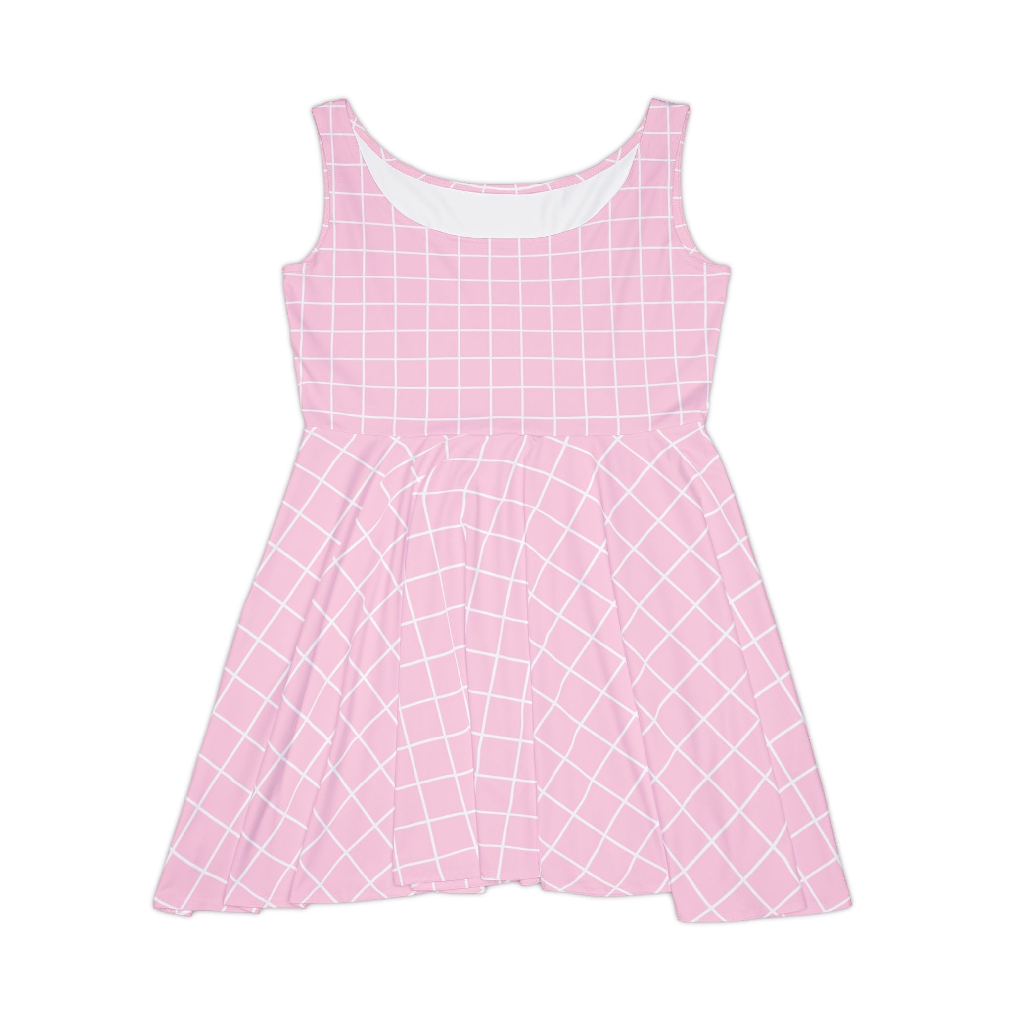 Sleeveless Pink Grid Skater Dress, Artsulli - Art is Long, Life is Short, All Over Prints, Size, XS, , , , , 94997292798685808977
