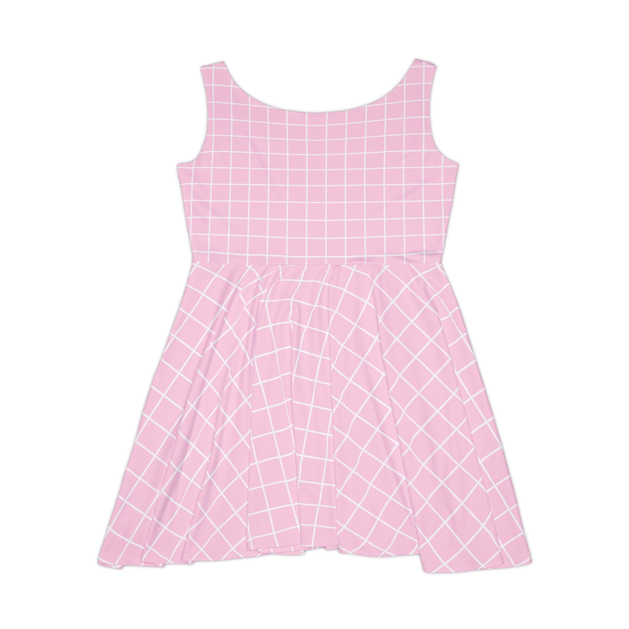 Sleeveless Pink Grid Skater Dress, Artsulli - Art is Long, Life is Short, All Over Prints, , , , , , , 