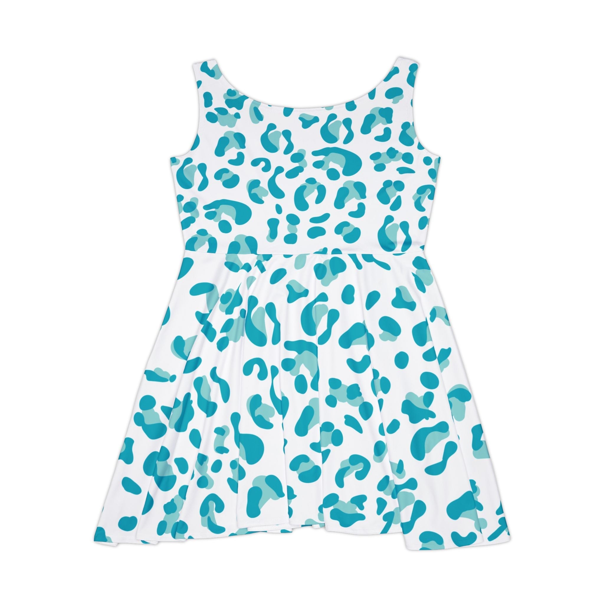 Sleeveless Teal Leopard Skater Dress, Artsulli - Art is Long, Life is Short, All Over Prints, , , , , , , 