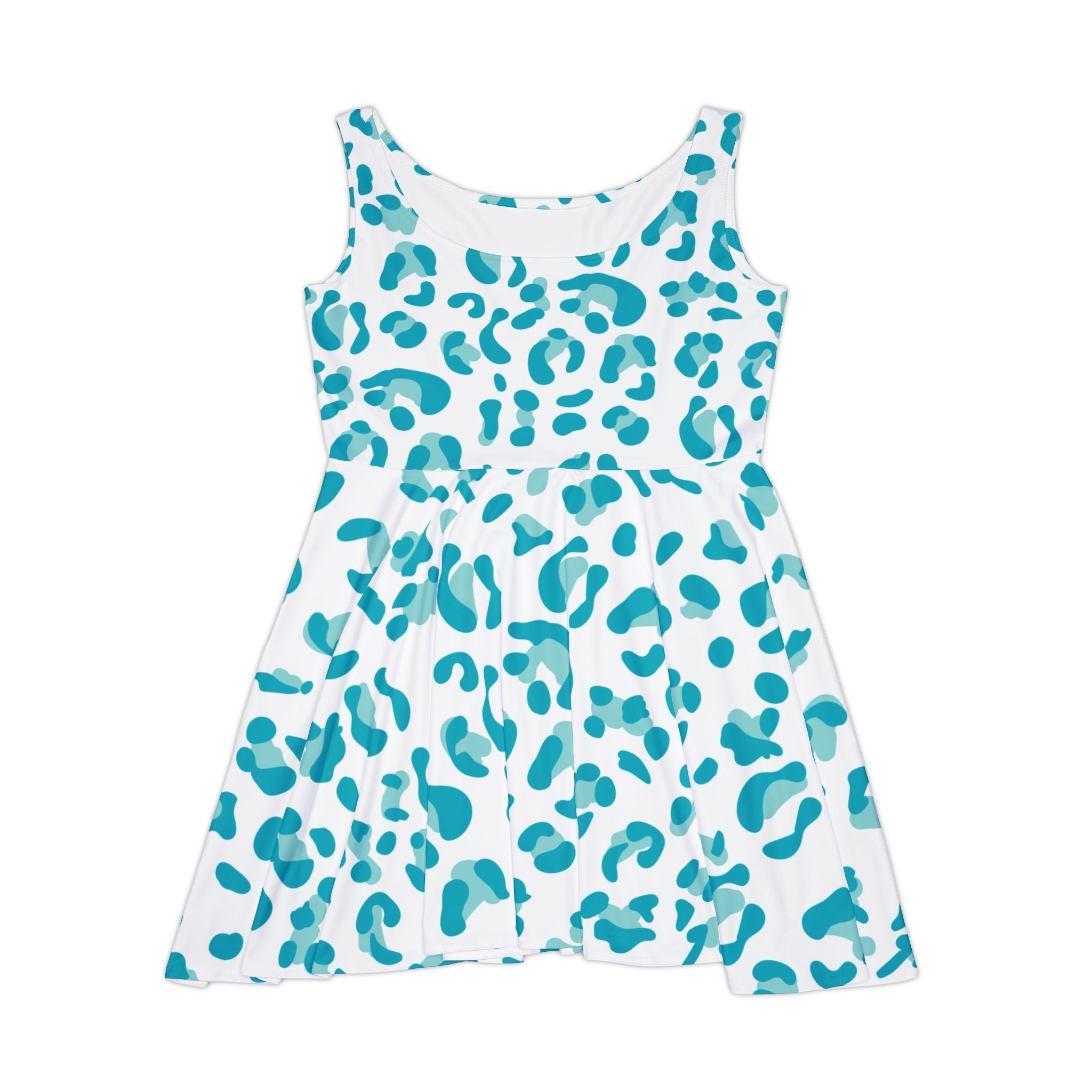 Sleeveless Teal Leopard Skater Dress, Artsulli - Art is Long, Life is Short, All Over Prints, Size, XS, , , , , 33455767145981611090