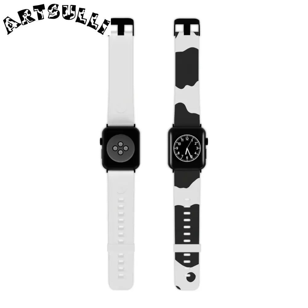 Smartwatch Pair with White and Cow Print Apple Watch Bands, Artsulli - Art is Long, Life is Short, Accessories, Size, 7.5'' × 0.75'' / 42 - 44 mm, Color, Black, , , 34121647856415