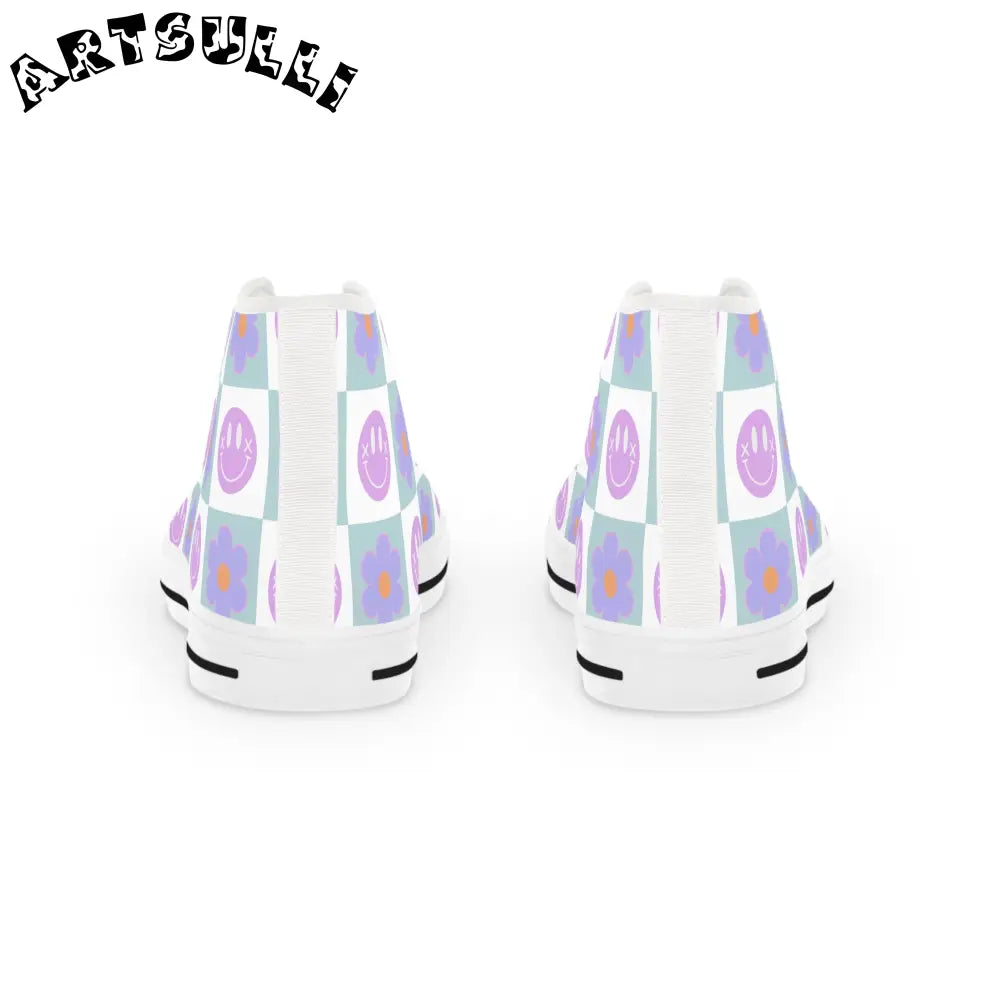 Smiley Checkerboard Breathable Polyester Canvas High Tops, Artsulli - Art is Long, Life is Short, Shoes, , , , , , , 