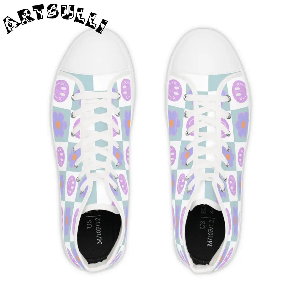 Smiley Checkerboard Breathable Polyester Canvas High Tops, Artsulli - Art is Long, Life is Short, Shoes, , , , , , , 