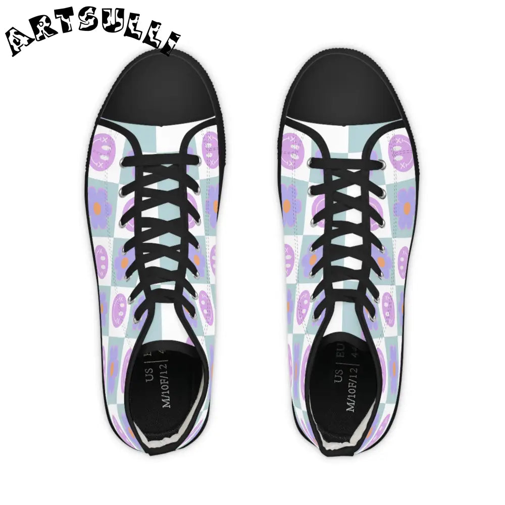 Smiley Checkerboard Breathable Polyester Canvas High Tops, Artsulli - Art is Long, Life is Short, Shoes, , , , , , , 