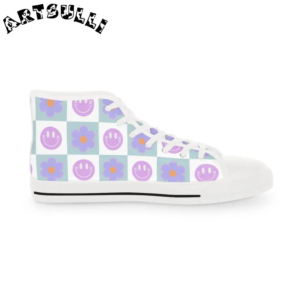 Smiley Checkerboard Breathable Polyester Canvas High Tops, Artsulli - Art is Long, Life is Short, Shoes, , , , , , , 
