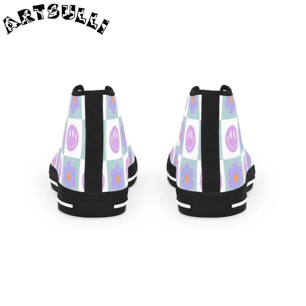 Smiley Checkerboard Breathable Polyester Canvas High Tops, Artsulli - Art is Long, Life is Short, Shoes, , , , , , , 