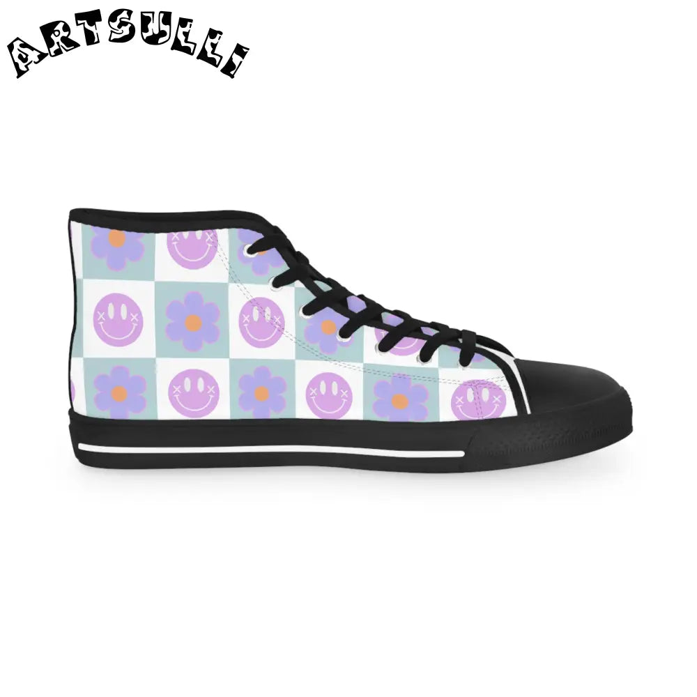 Smiley Checkerboard Breathable Polyester Canvas High Tops, Artsulli - Art is Long, Life is Short, Shoes, , , , , , , 