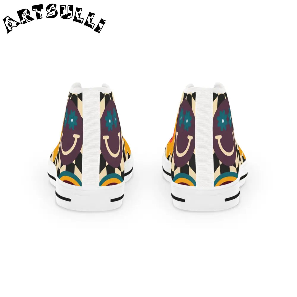 Smiley Checkerboard High Tops with Hi Poly Deodorant Memory, Artsulli - Art is Long, Life is Short, Shoes, , , , , , , 