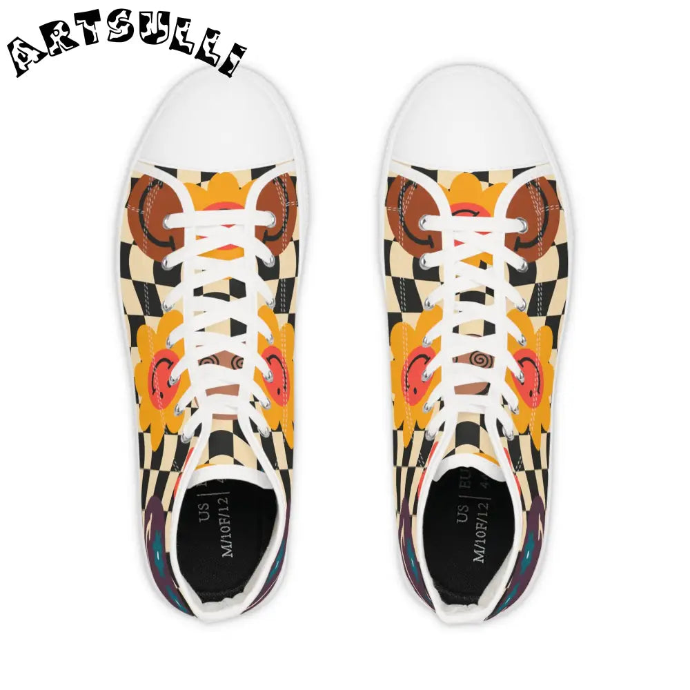 Smiley Checkerboard High Tops with Hi Poly Deodorant Memory, Artsulli - Art is Long, Life is Short, Shoes, , , , , , , 