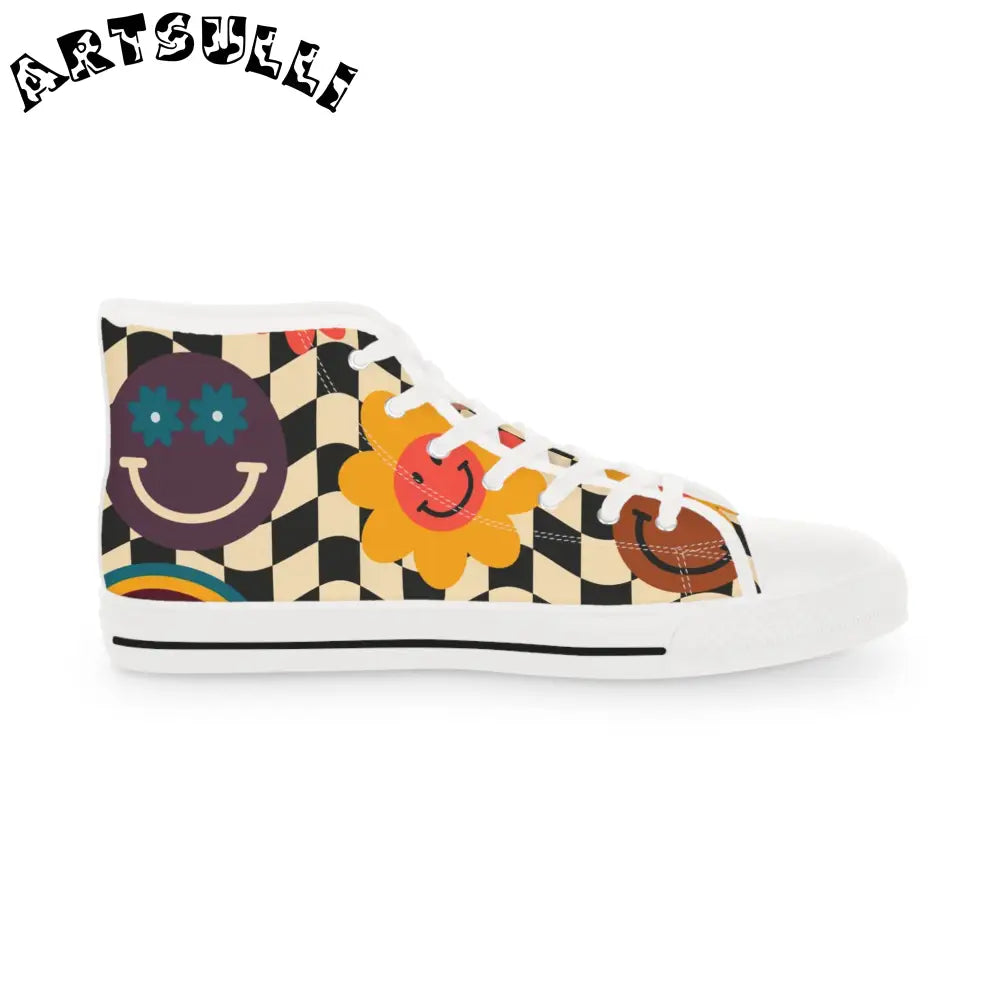Smiley Checkerboard High Tops with Hi Poly Deodorant Memory, Artsulli - Art is Long, Life is Short, Shoes, , , , , , , 