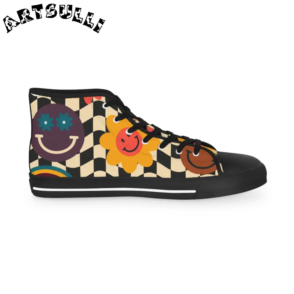 Smiley Checkerboard High Tops with Hi Poly Deodorant Memory, Artsulli - Art is Long, Life is Short, Shoes, , , , , , , 