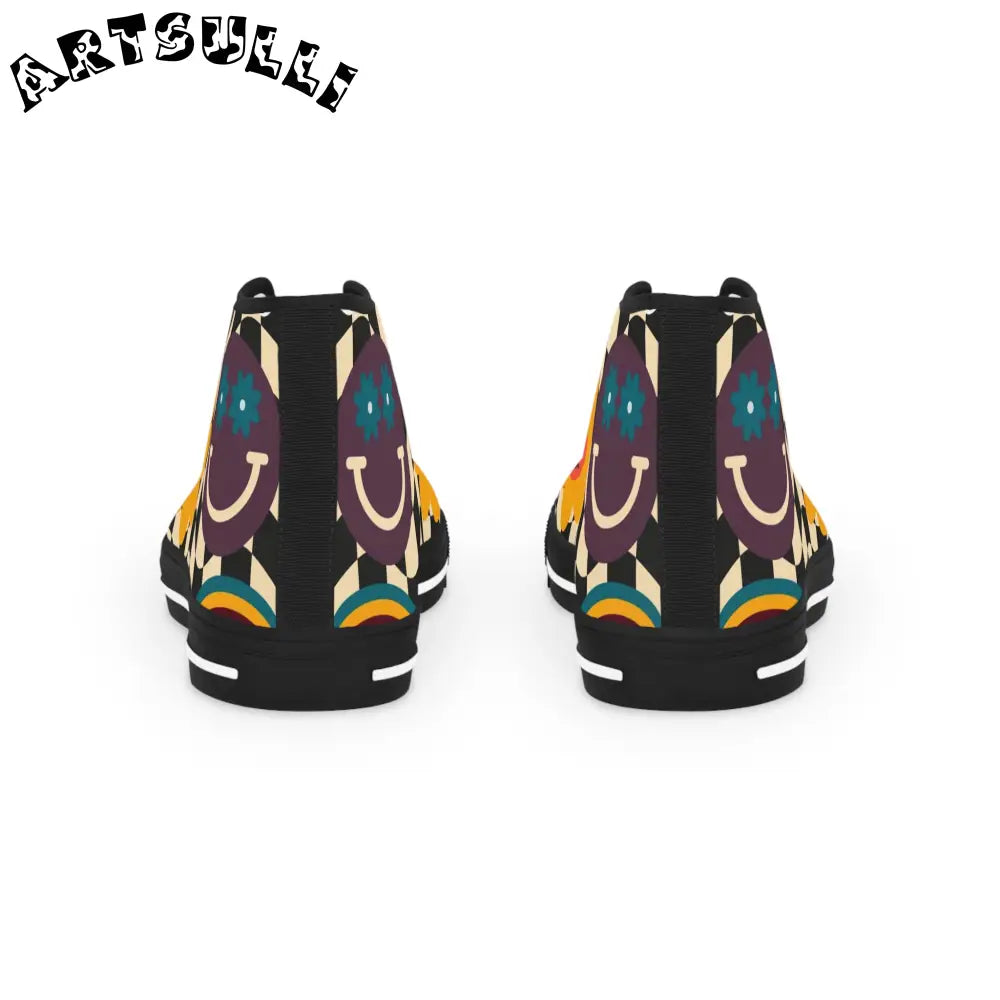 Smiley Checkerboard High Tops with Hi Poly Deodorant Memory, Artsulli - Art is Long, Life is Short, Shoes, , , , , , , 