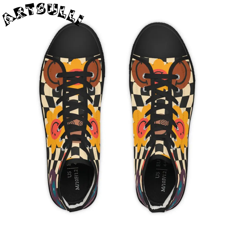 Smiley Checkerboard High Tops with Hi Poly Deodorant Memory, Artsulli - Art is Long, Life is Short, Shoes, , , , , , , 
