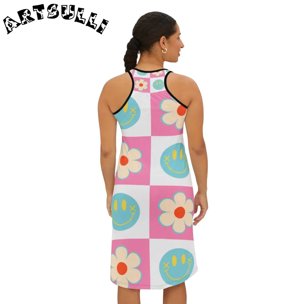 Smiley Checkerboard Jersey-Knit Fabric Blend Dress, Artsulli - Art is Long, Life is Short, Tank Top, , , , , , , 
