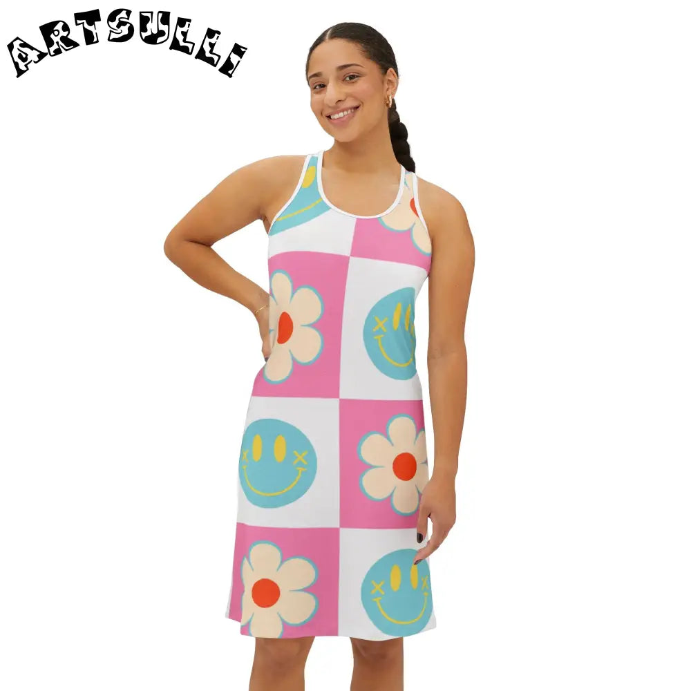 Smiley Checkerboard Jersey-Knit Fabric Blend Dress, Artsulli - Art is Long, Life is Short, Tank Top, , , , , , , 