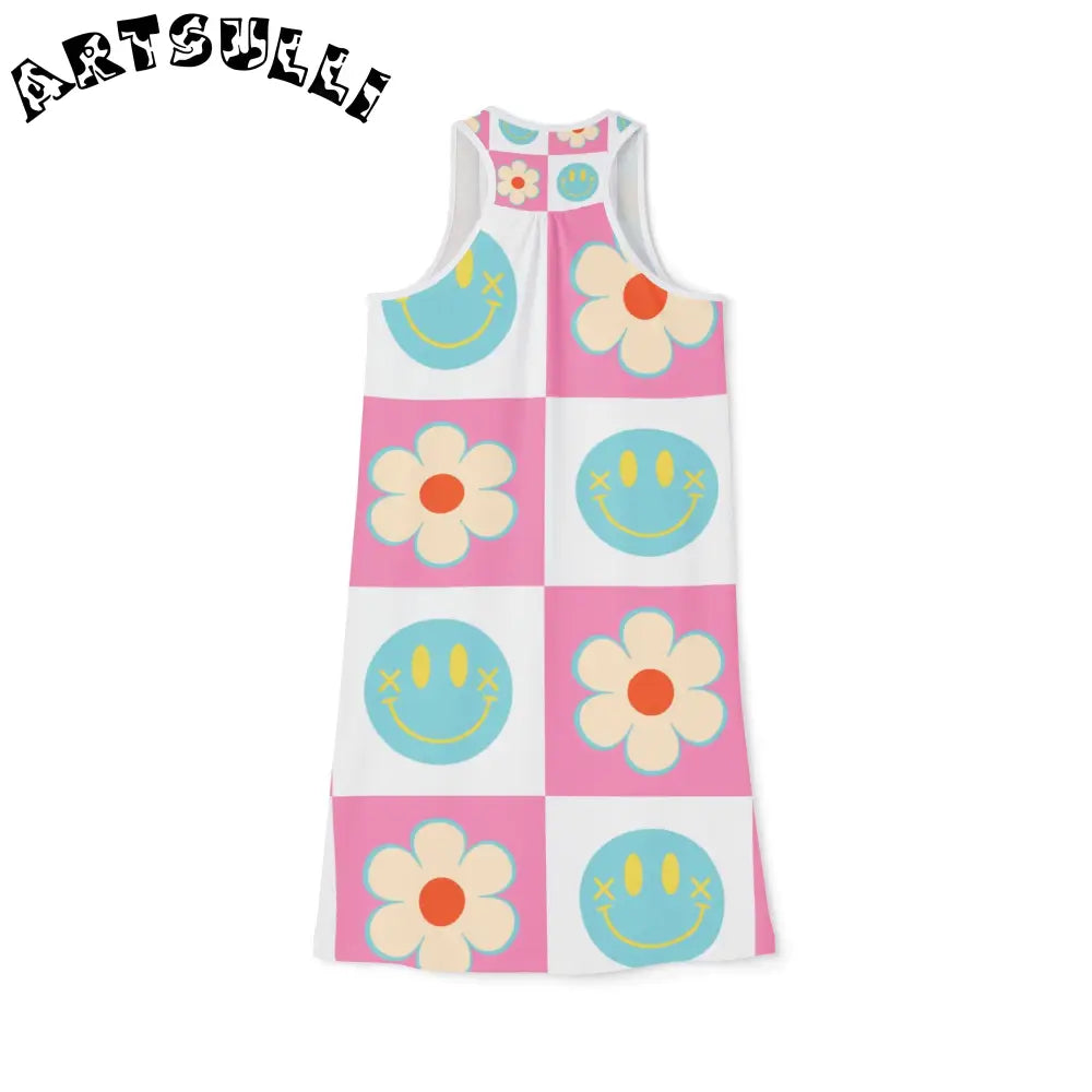 Smiley Checkerboard Jersey-Knit Fabric Blend Dress, Artsulli - Art is Long, Life is Short, Tank Top, , , , , , , 